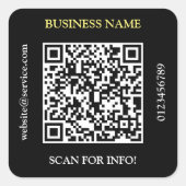 Genereer QR-code Bedrijfsnaam Website Promo Black Vierkante Sticker (Voorkant)