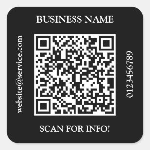 Genereer QR-code bedrijfsnaam website promo zwart Vierkante Sticker