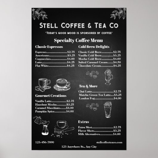 Generic Coffee Menu Prijs Chalkboard aanpassen Poster (Voorkant)