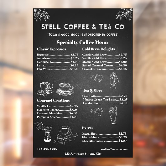 Generic Coffee Menu Prijs Chalkboard aanpassen Raamsticker (Vel 2)