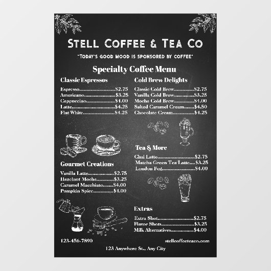 Generic Coffee Menu Prijs Chalkboard aanpassen Raamsticker (Vel)