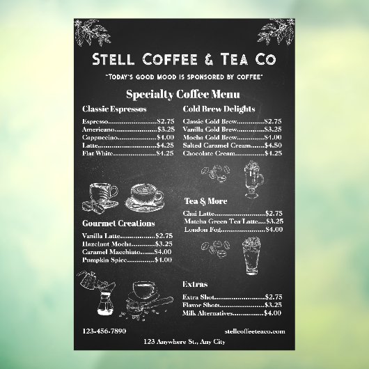 Generic Coffee Menu Prijs Chalkboard aanpassen Raamsticker (Vel 3)