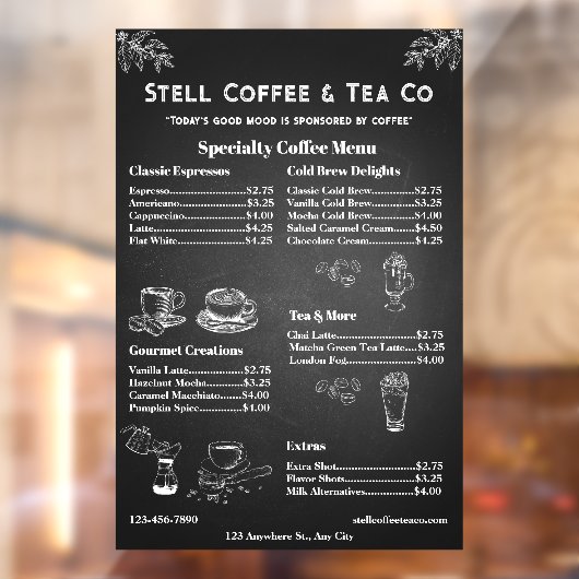 Generic Coffee Menu Prijs Chalkboard aanpassen Raamsticker (Vel 2)