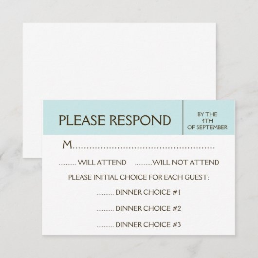 Generieke Bleke blauwe RSVP-reactiekaart RSVP Kaartje (Voorkant / Achterkant)