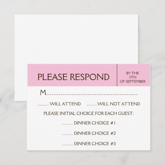 Generieke Bleke roze RSVP-reactiekaart RSVP Kaartje (Voorkant / Achterkant)