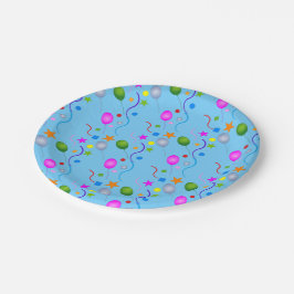 Generieke Festive-ballonnen en -streamers op BLUE Papieren Bordje