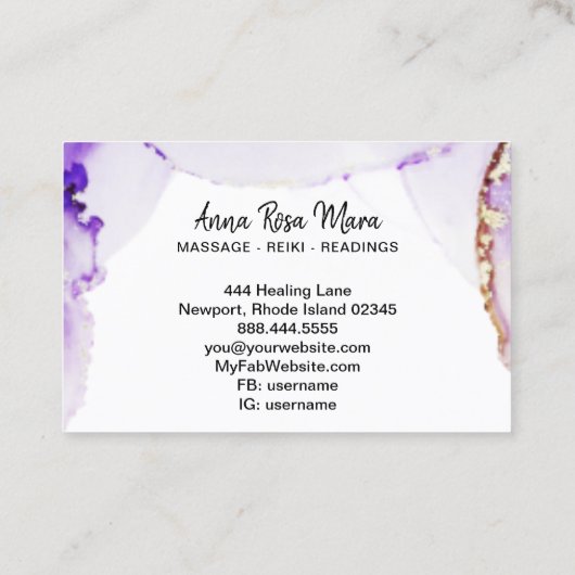 *~* Generieke haar Nails Lashes Paars Gold Reiki Visitekaartje (Achterkant)