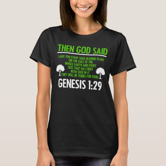 Genesis 129 Plant Based Diet Vegan Vegetarian Bibl T-shirt (Voorkant)
