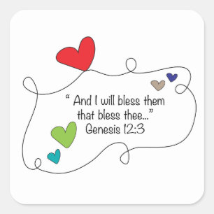 Genesis 12:3 Christelijk Bijbelcitaat Hart Zegen Vierkante Sticker