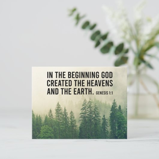 Genesis 1:1 in de begin Christelijke Manuscript Briefkaart (Staand voorkant)