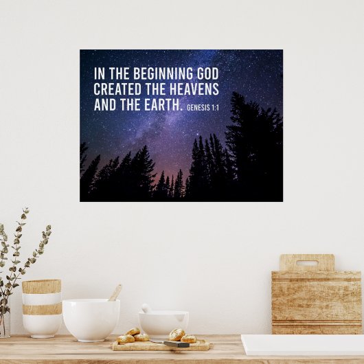 Genesis 1:1 in de begin Christelijke Manuscript Poster (Keuken)