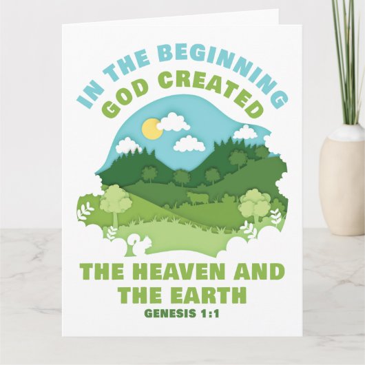 Genesis 1:1 In Den Beginne SCHEP GOD – Geloof Bedankkaart (Voorkant)