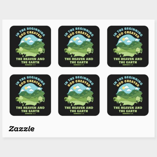 Genesis 1:1 in het beginproduct Creëer - Faith Vierkante Sticker (Vel)
