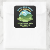 Genesis 1:1 in het beginproduct Creëer - Faith Vierkante Sticker (Tas)
