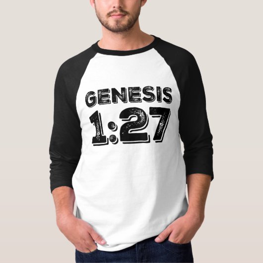 Genesis 1:27 Bijbel Baseball Raglan T-shirt (Voorkant)