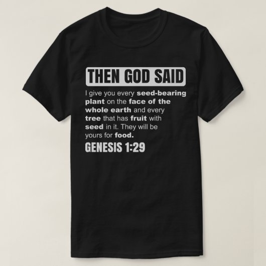 Genesis 1 29 Plant Based Diet Vegan Life Funny Veg T-shirt (Design voorkant)