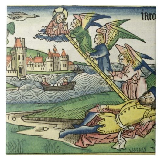 Genesis 28 10 Jacob's Ladder uit de Neurenberg Tegeltje (Voorkant)