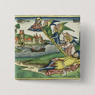 Genesis 28 10 Jacob's Ladder uit de Neurenberg Vierkante Button 5,1 Cm