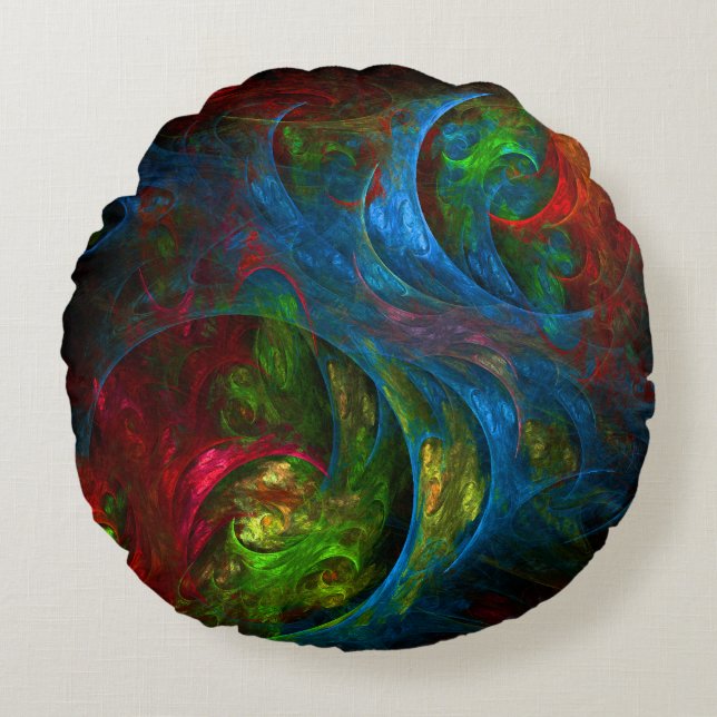 Genesis Blue Abstract Art Round Pillow Rond Kussen (Voorkant)