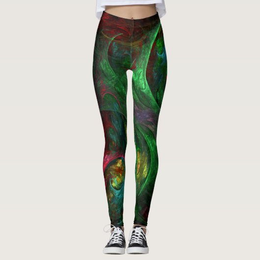 Genesis Green Abstract Art Leggings (Voorkant)