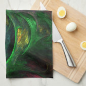 Genesis groene abstracte kunst keukenhanddoek (Quarter Fold)