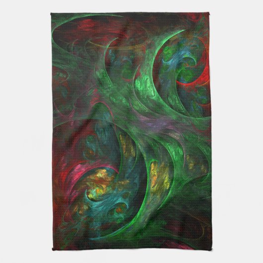 Genesis groene abstracte kunst keukenhanddoek (Verticaal)
