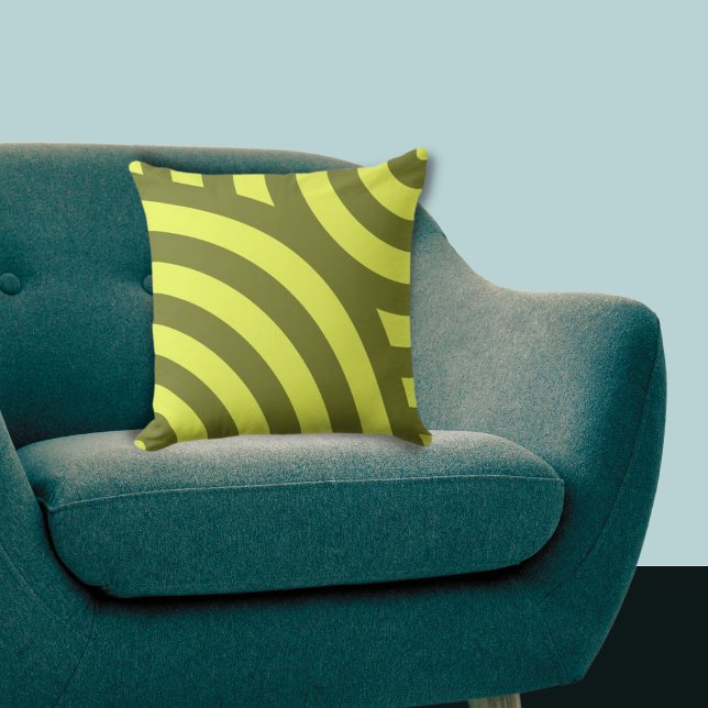 Geneste gele viercirkelvormige strepen kussen (Nested Yellow Quarter Circular Stripes Throw Pillow)