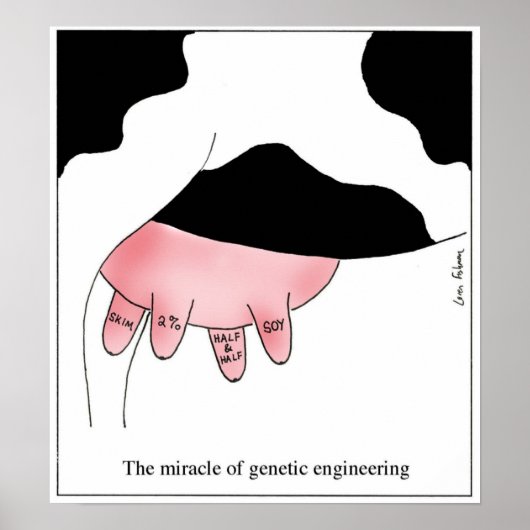 Genetic Engineering Cow GMO Udder Cartoon Poster (Voorkant)