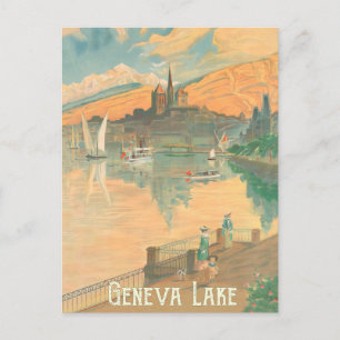 Geneva Meer, Mensen op een wandeling, Zwitserland Briefkaart