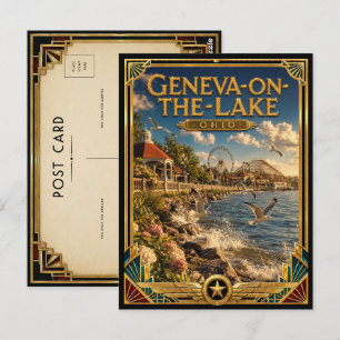 Geneva-on-the-Lake Ohio Vintage Art Deco Gouden Ee Briefkaart
