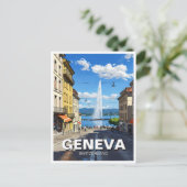 Geneva Street Switzerland Travel Jet d'eau Briefkaart (Staand voorkant)