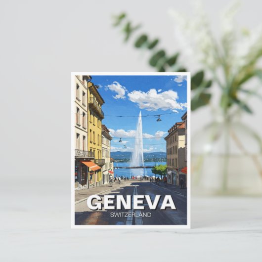 Geneva Street Switzerland Travel Jet d'eau Briefkaart (Staand voorkant)