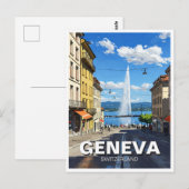 Geneva Street Switzerland Travel Jet d'eau Briefkaart (Voorkant / Achterkant)