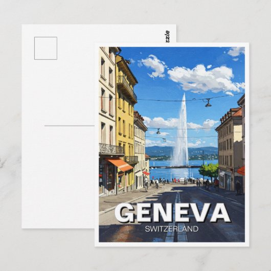Geneva Street Switzerland Travel Jet d'eau Briefkaart (Voorkant / Achterkant)