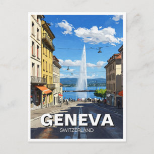 Geneva Street Switzerland Travel Jet d'eau Briefkaart