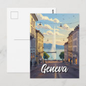 Geneva Street Switzerland Travel Jet d'eau Sunset Briefkaart (Voorkant / Achterkant)