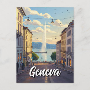 Geneva Street Switzerland Travel Jet d'eau Sunset Briefkaart