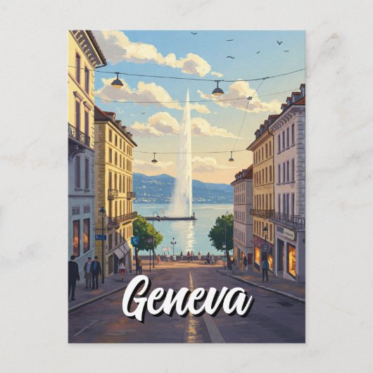 Geneva Street Switzerland Travel Jet d'eau Sunset Briefkaart (Voorkant)