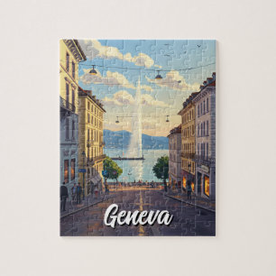 Geneva Street Switzerland Travel Jet d'eau Sunset Legpuzzel