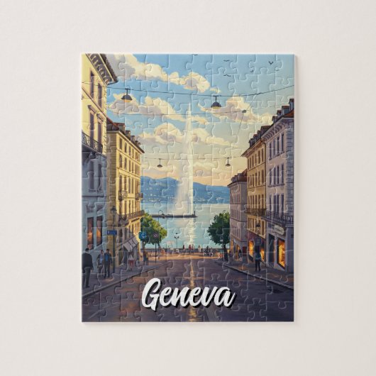 Geneva Street Switzerland Travel Jet d'eau Sunset Legpuzzel (Verticaal)