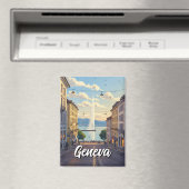 Geneva Street Switzerland Travel Jet d'eau Sunset Magneet (Insitu (Vaatwasser))