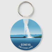Geneva Street Switzerland Travel Jet d'eau Sunset Sleutelhanger (Voorkant)