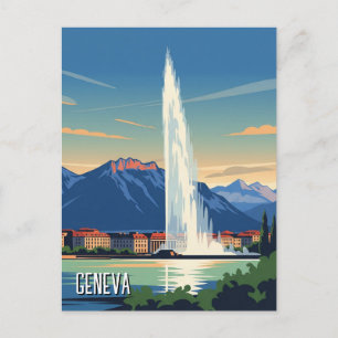 Geneva Street Switzerland Travel Jet d'eau Vintage Briefkaart