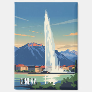 Geneva Street Switzerland Travel Jet d'eau Vintage Magneet