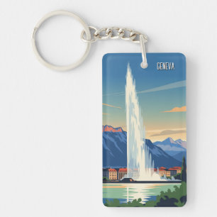 Geneva Street Switzerland Travel Jet d'eau Vintage Sleutelhanger