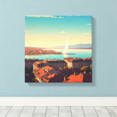 Geneva Zwitserland Reizen Canvas Afdruk (Insitu (Houten vloer))