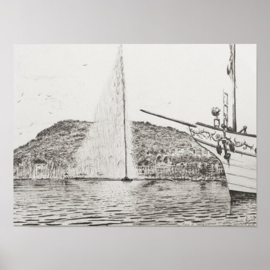 Genève 2011 als fontein en hobbyboot poster (Voorkant)