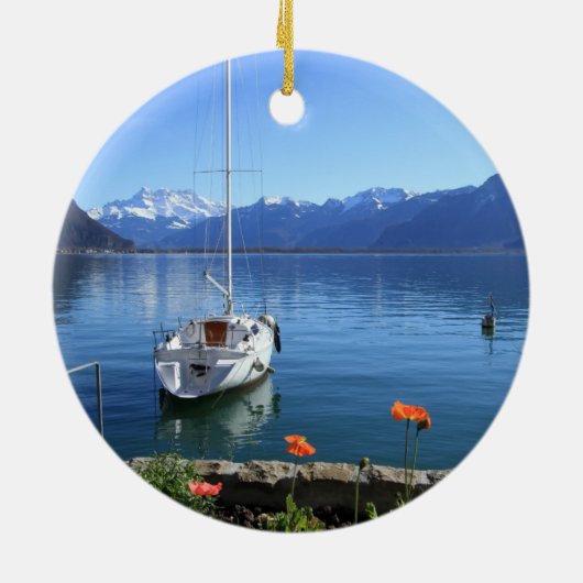 Genève-meer, Montreux, Zwitserland Keramisch Ornament (Achterkant)