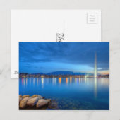 Genève panorama met beroemde fontein, Zwitserland, Briefkaart (Voorkant / Achterkant)