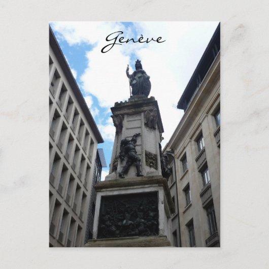 genève standbeeld briefkaart (Voorkant)